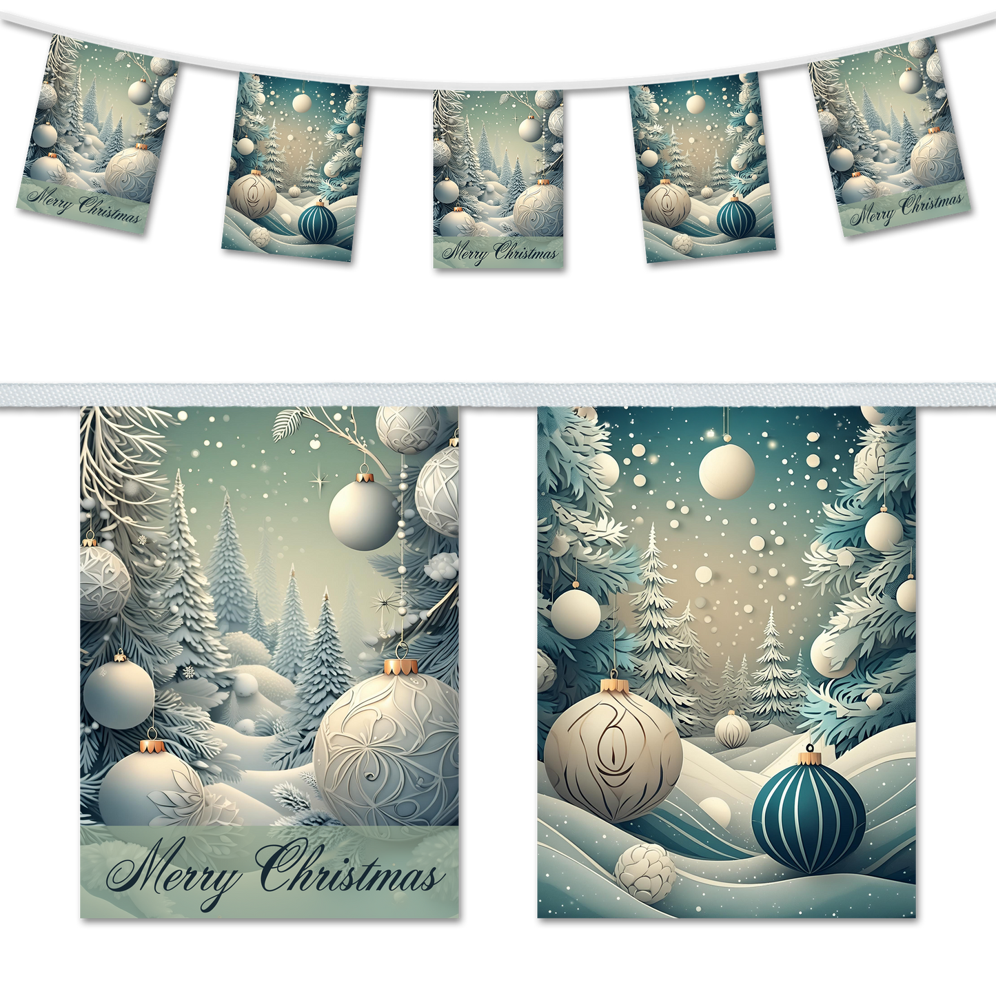 Christmas Trees and Baubles A5 Bunting