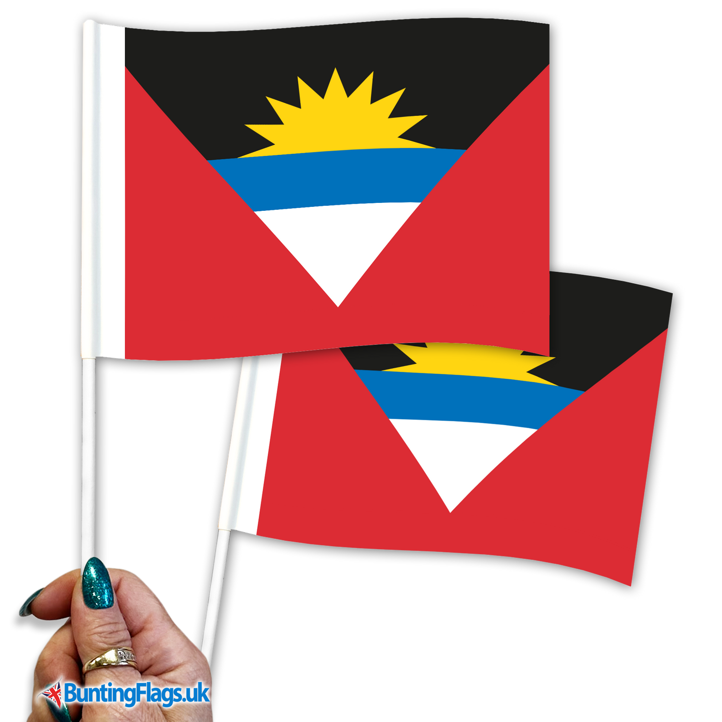 Antigua and Barbuda hand waving flags