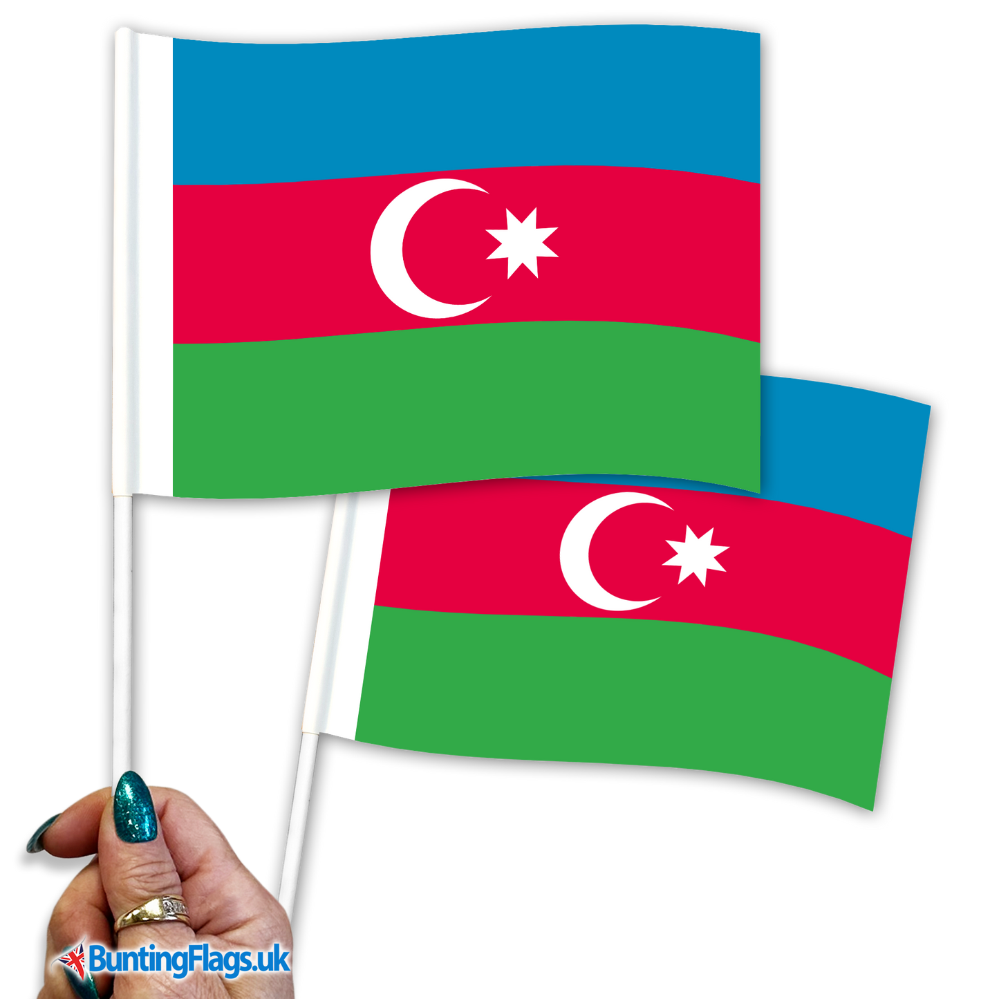Azerbaijan hand waving flags
