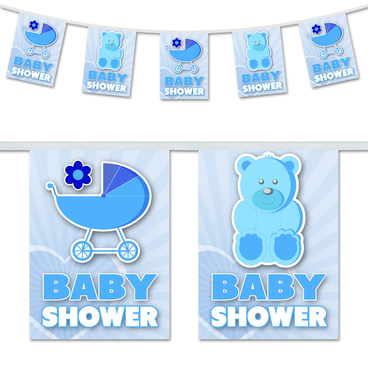 Baby Shower Boy Pram & Teddy Design