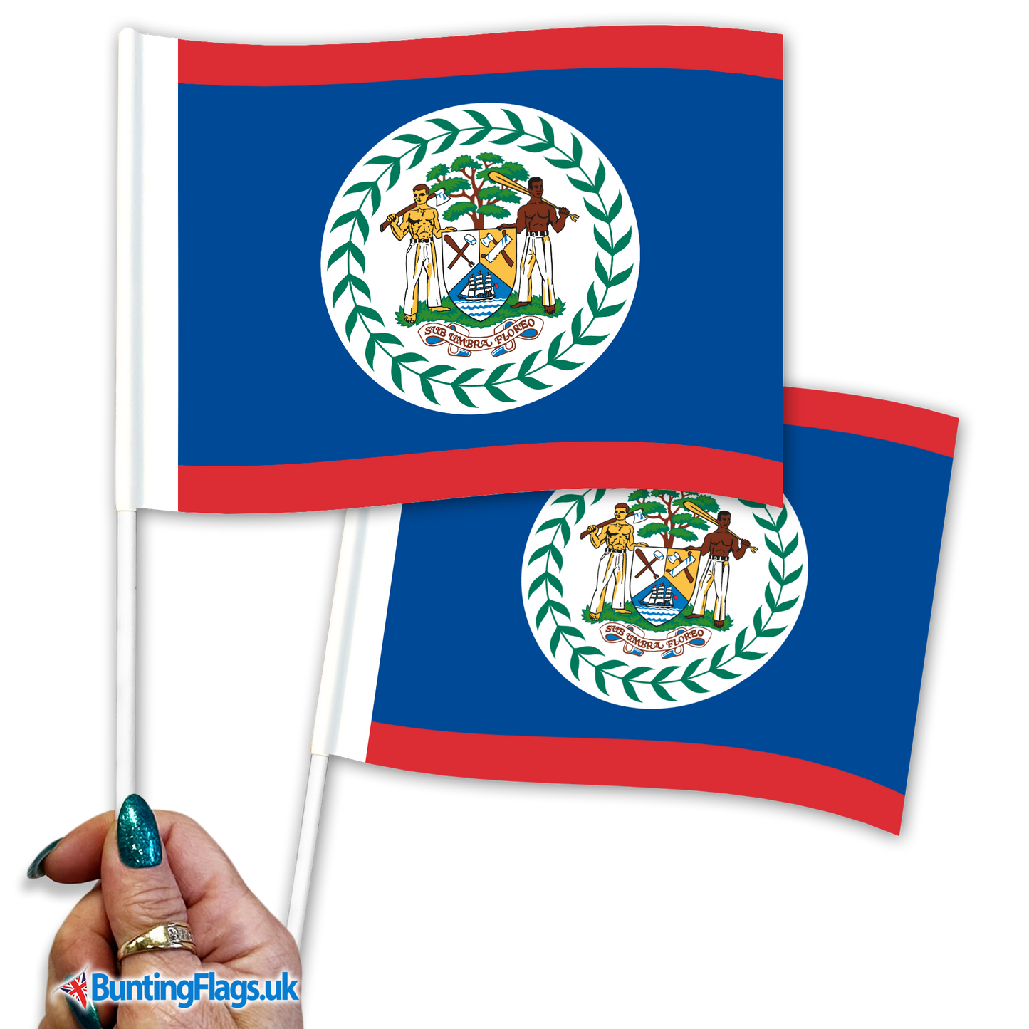 Belize hand waving flags