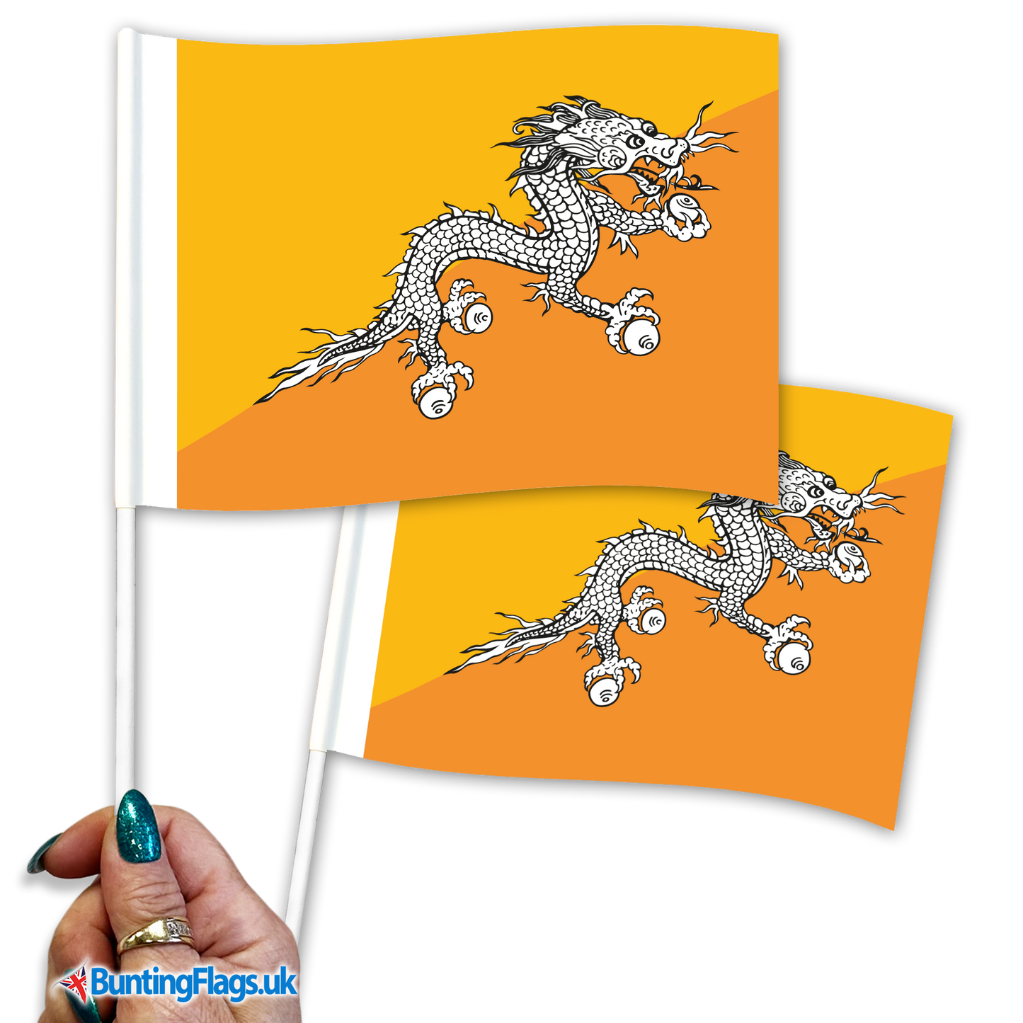 Bhutan hand waving flags