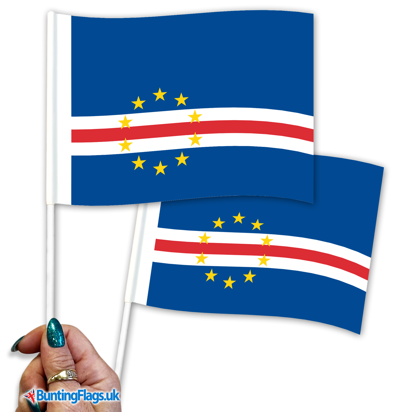 Cabo Verde hand waving flags