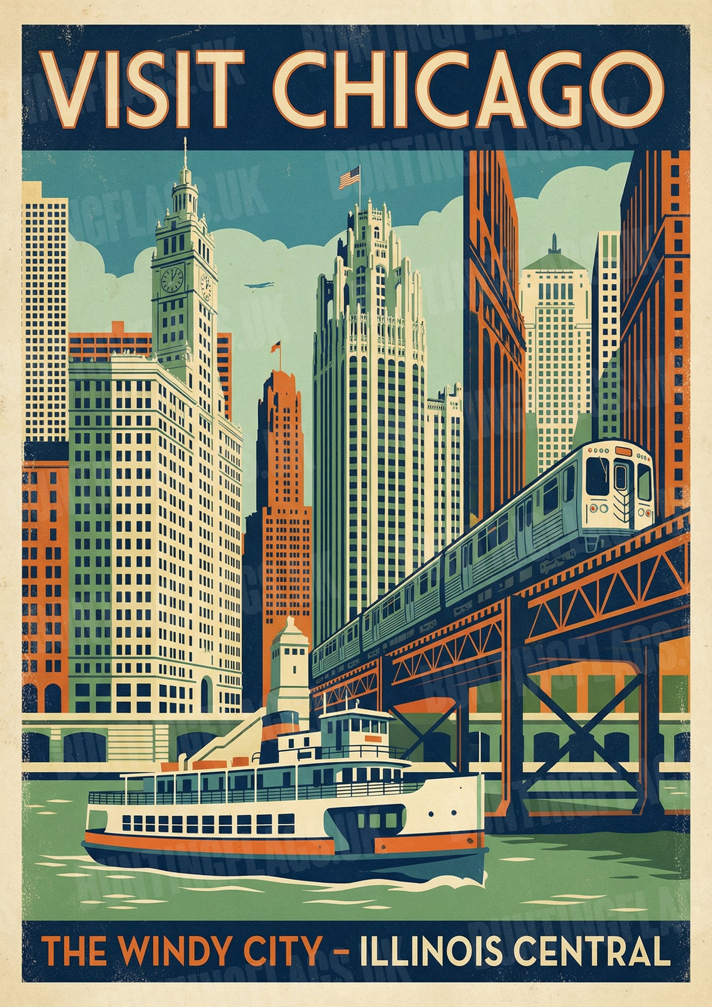 Chicago: The Windy City – Vintage Travel Poster