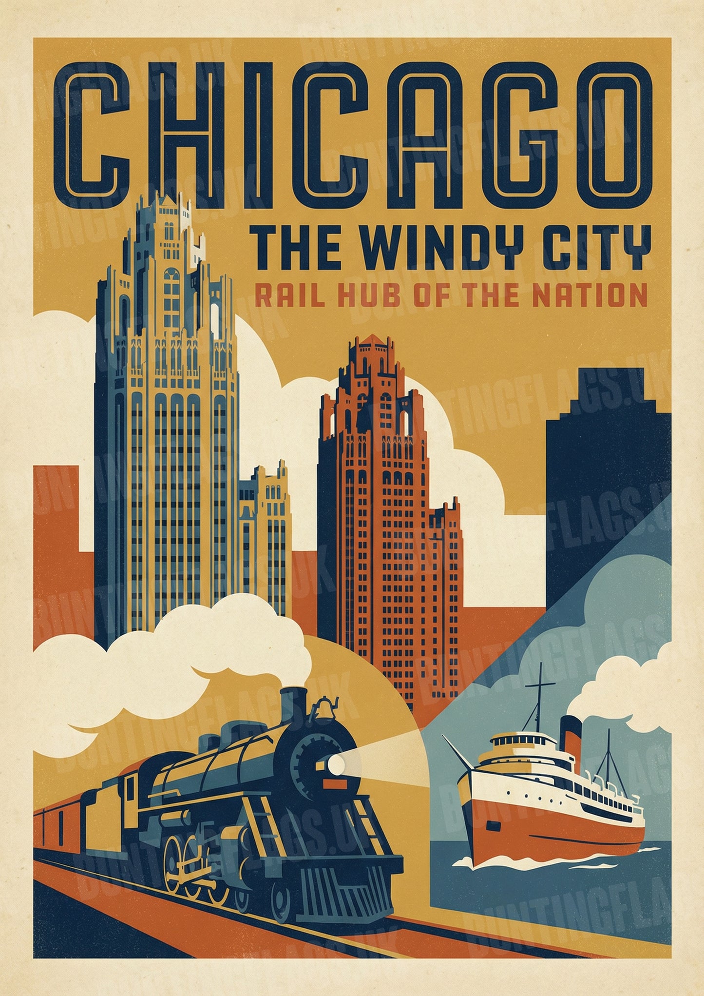 Chicago: The Windy City – Rail Hub of the Nation – Vintage Travel Poster