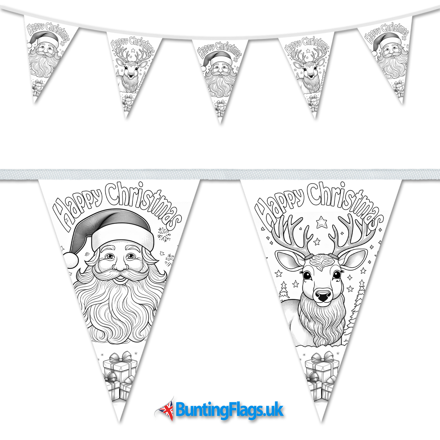 Children's Christmas bunting to colour in themselves, an ideal Christmas decoration to get the family involved