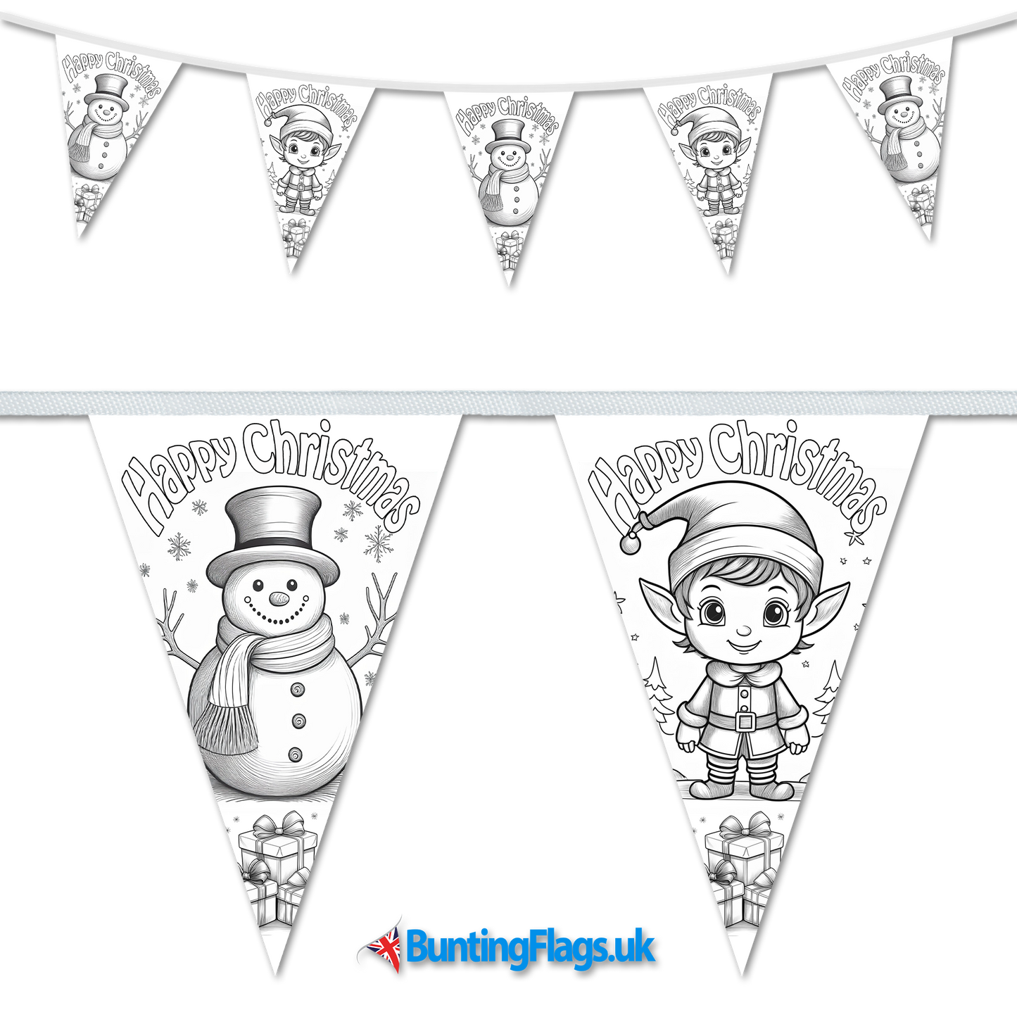 Colour Your Own Christmas Snowman & Elf Bunting