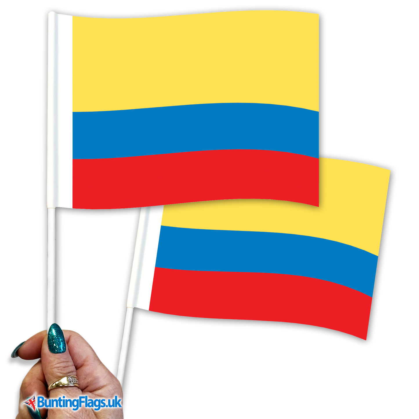 Colombia hand waving flags