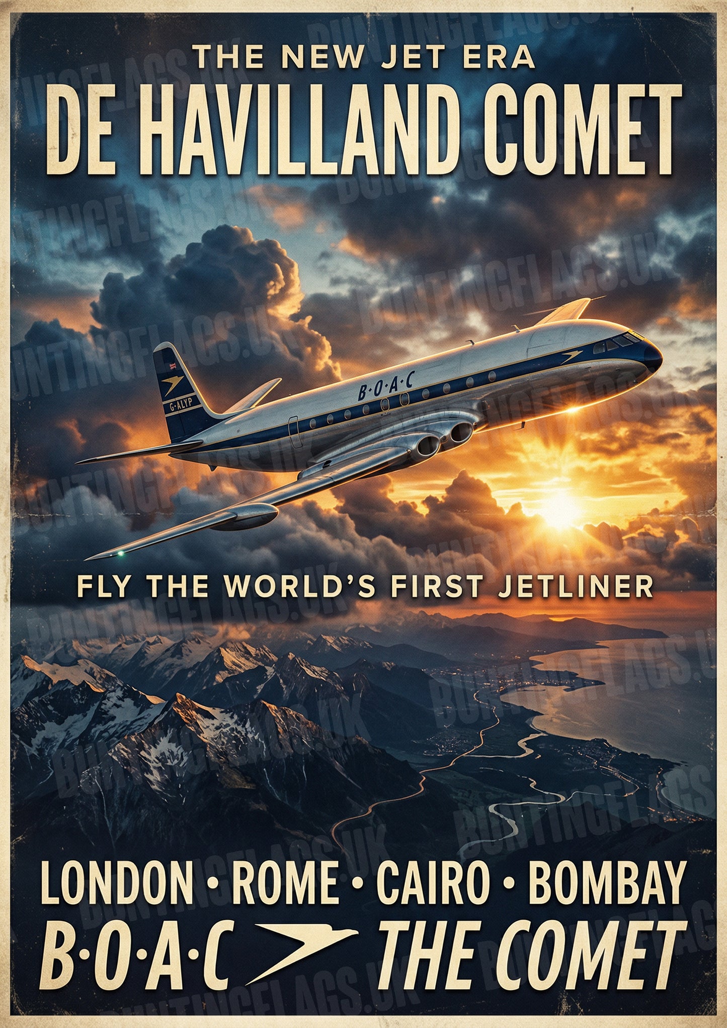 Fly BOAC De Havilland Comet – The World's First Jetliner – Vintage Travel Poster