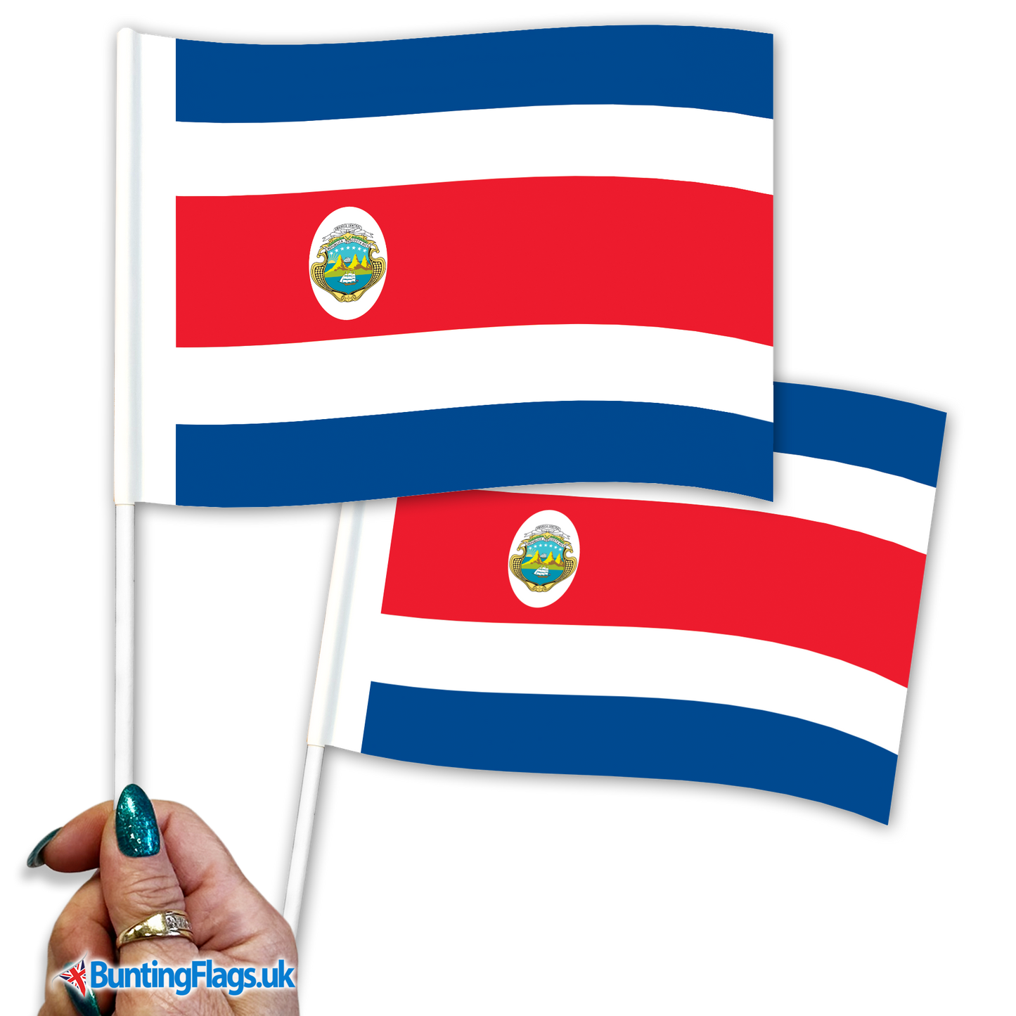 Costa Rica hand waving flags