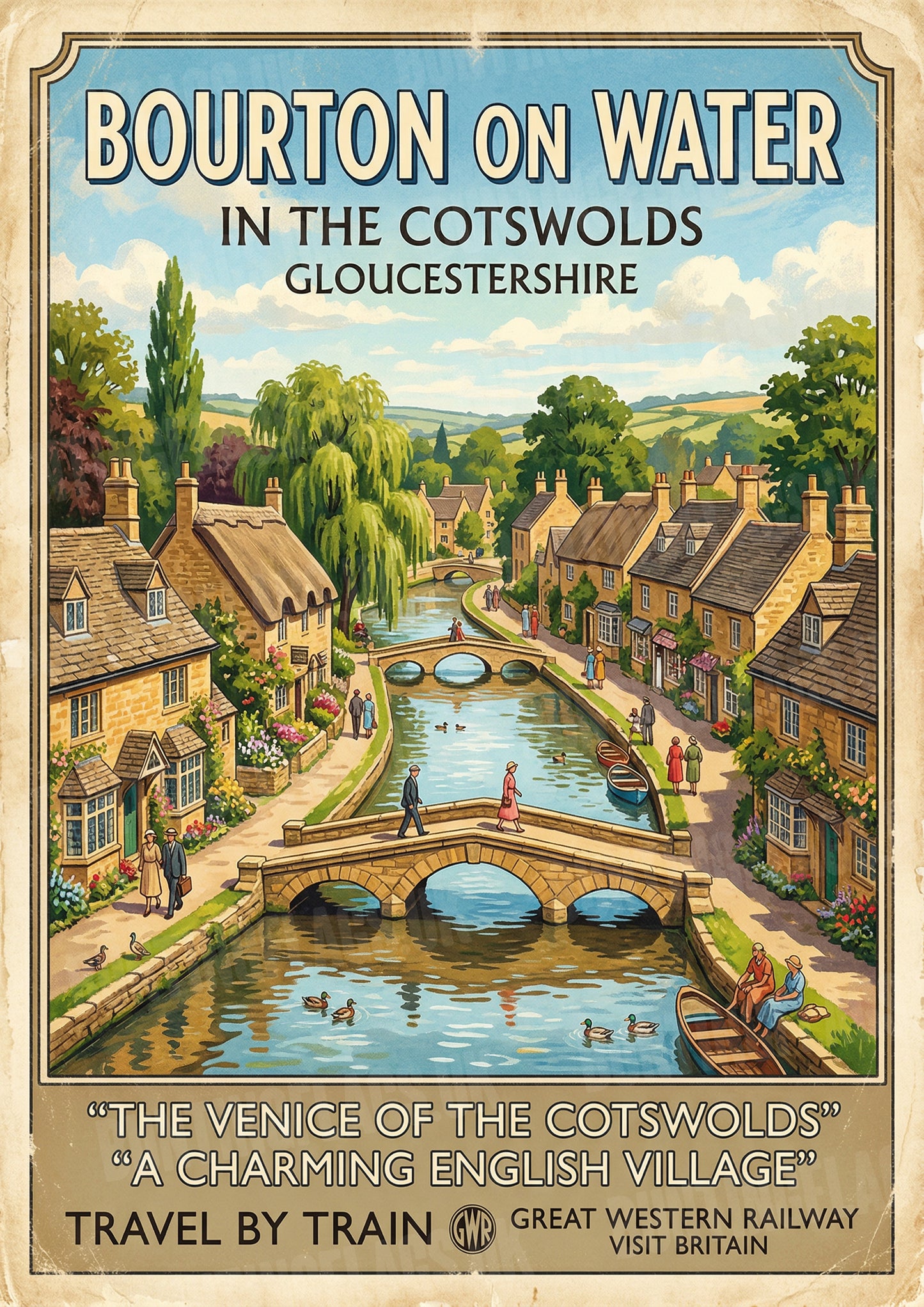 The Cotswolds – Bourton-on-the-Water – Vintage Travel Poster