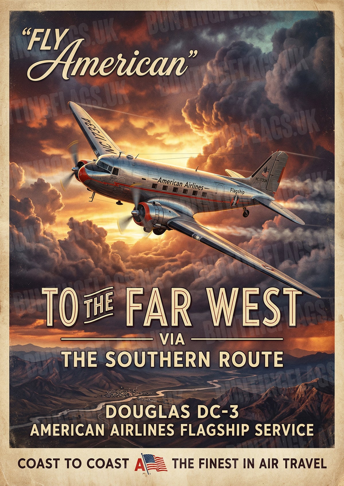 Fly American – The Flagship – Douglas DC-3 – Vintage Travel Poster