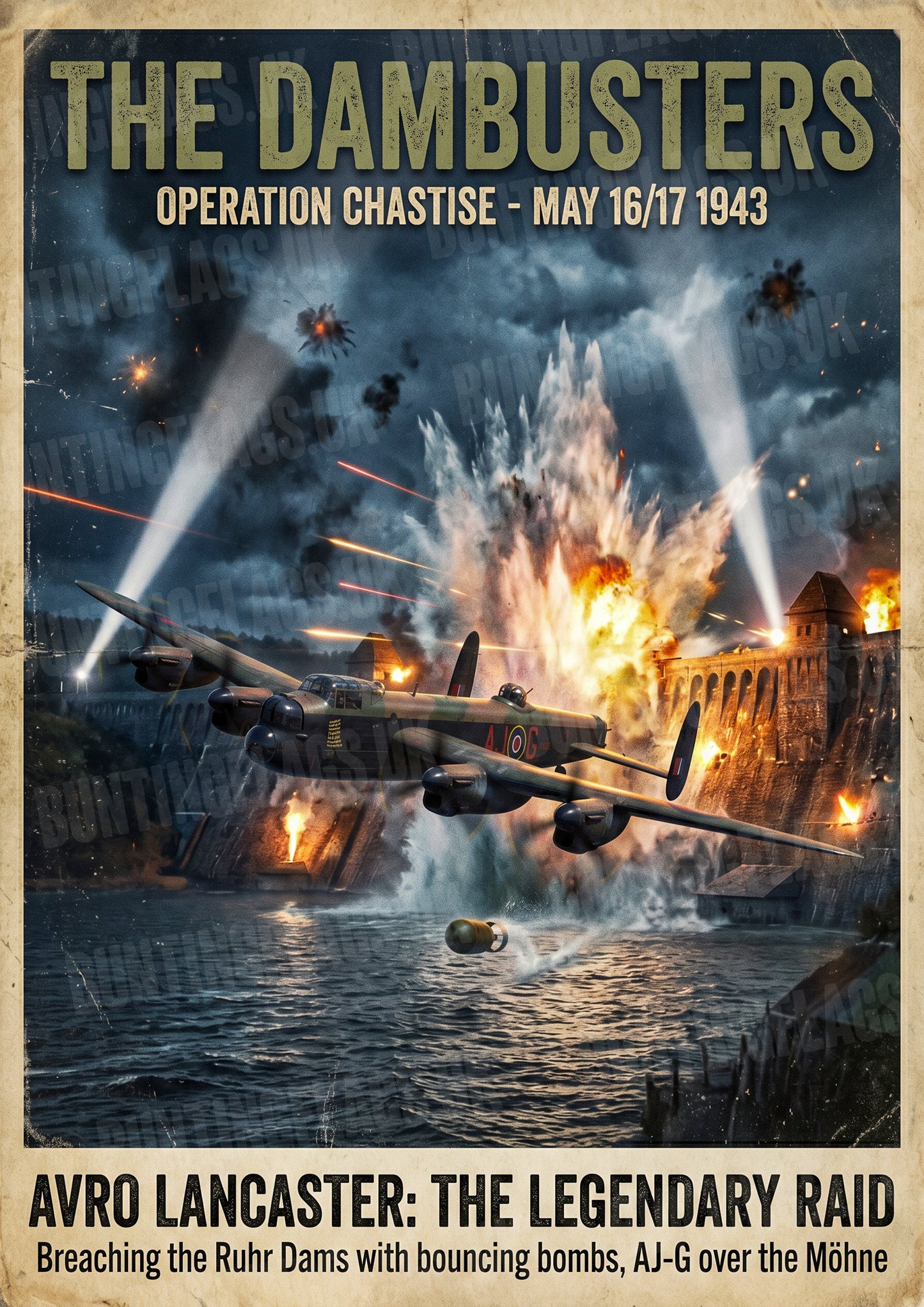 The Dambusters – Avro Lancaster Legendary Raid – Operation Chastise 1943 – Vintage Poster
