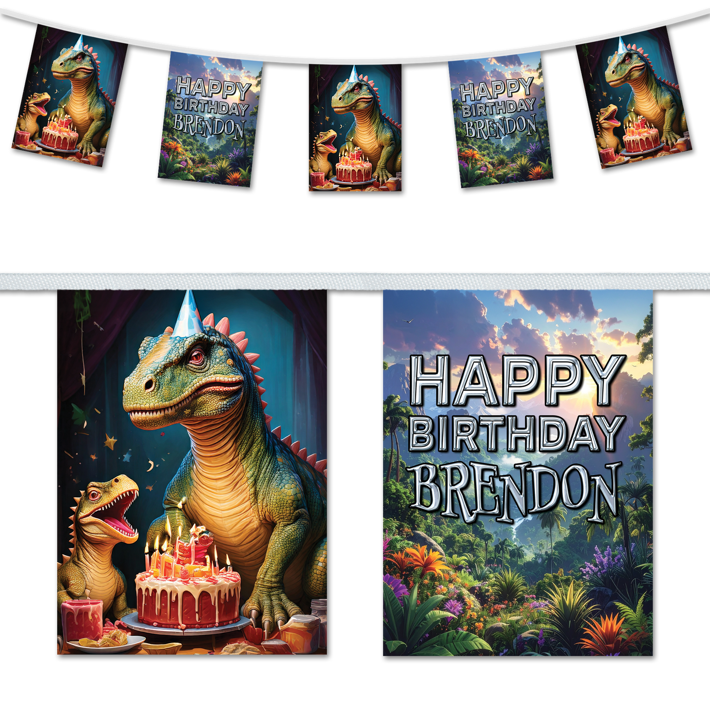 Dinosaur themed personalised birthday bunting