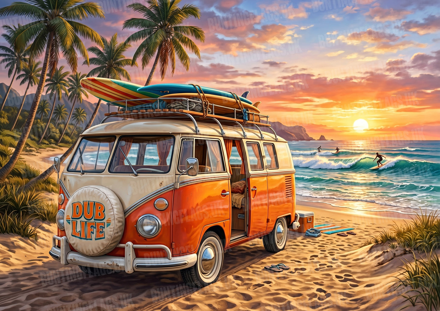 Dub Life – Surf Van Sunset – Vintage Style Poster