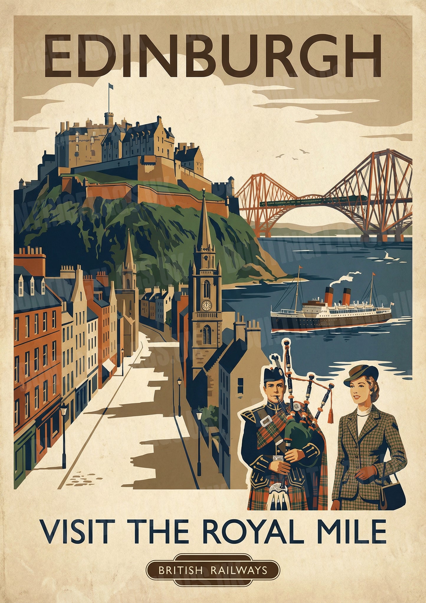 Edinburgh Scotland Vintage British Railways Poster