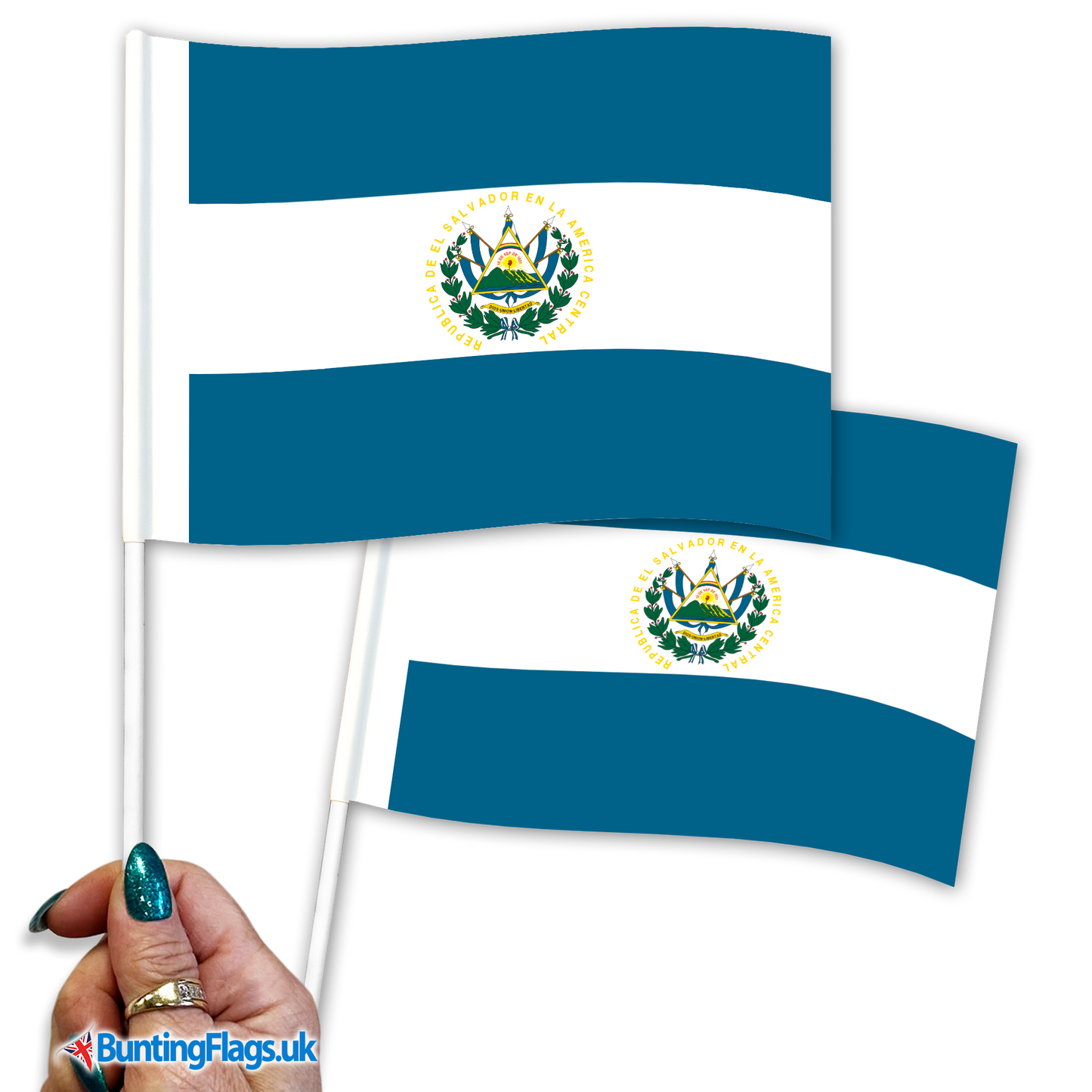 El Salvador hand waving flags