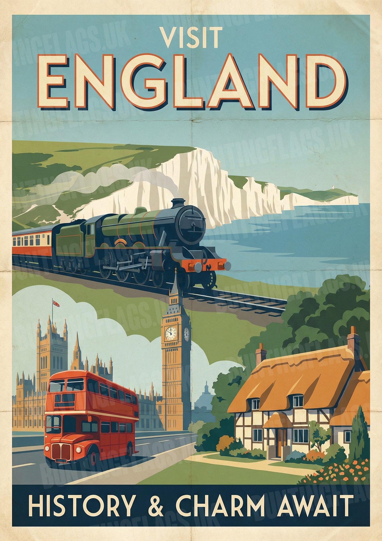 England: History & Charm Await – Vintage Travel Poster