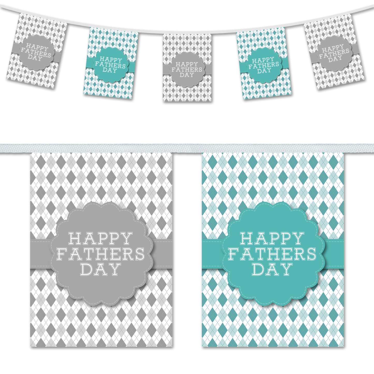 A set of Father's Day themed gift wrap designs with a grid pattern and the text 'Happy Father's Day' on a white background.