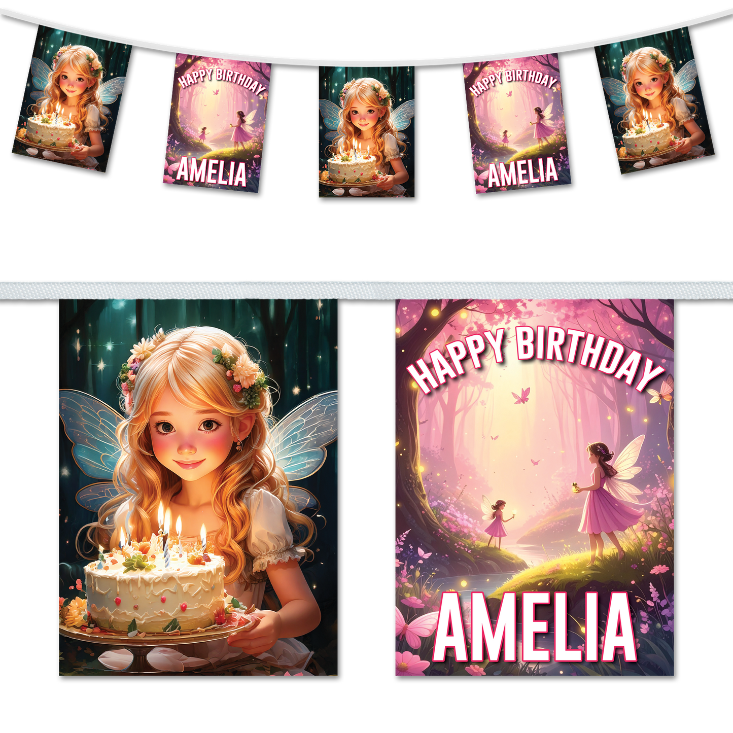 Fairy themed personalised birthday bunting