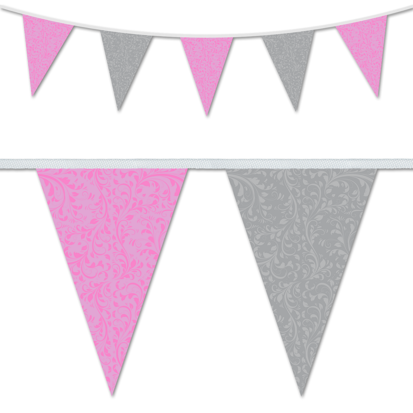 Fleurette themed wedding day decorative bunting in a pink and grey colour