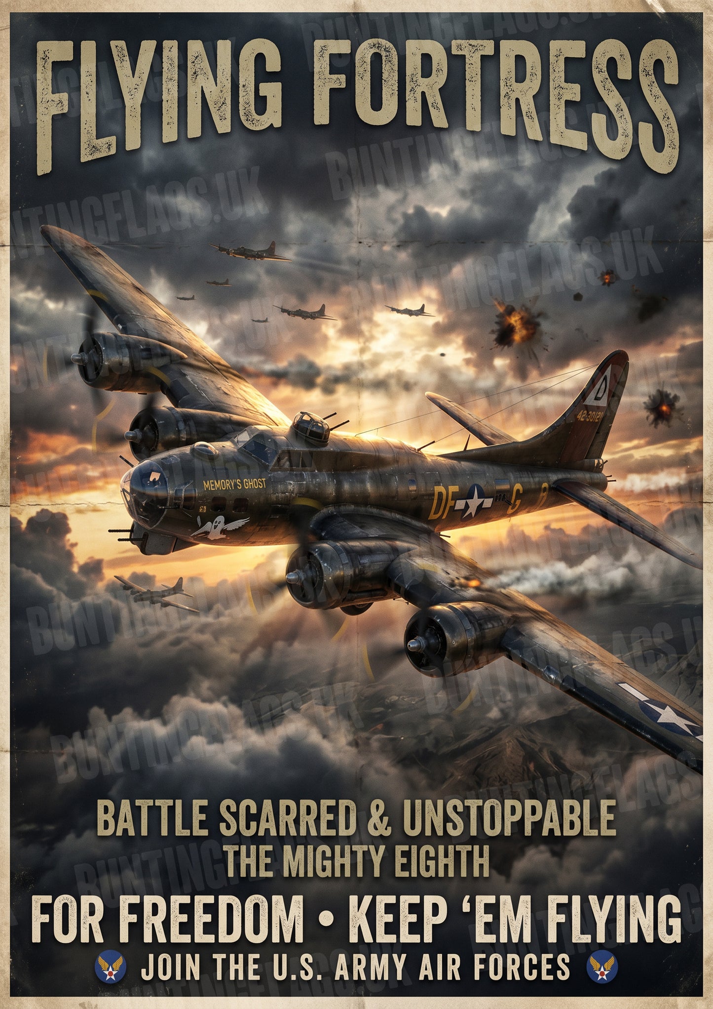 Flying Fortress – The Mighty Eighth – Battle Scarred & Unstoppable – Vintage WWII Poster