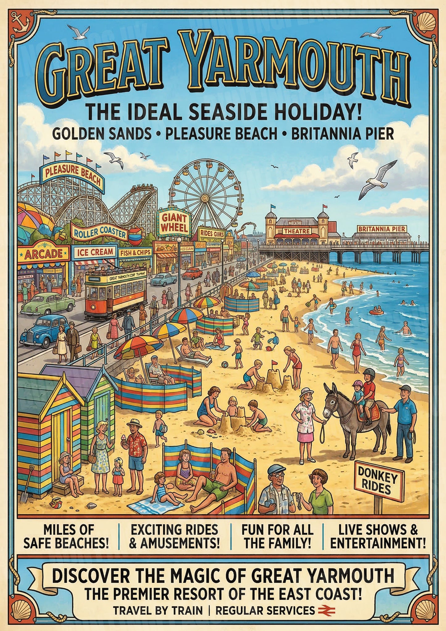 Great Yarmouth – The Ideal Seaside Holiday! – Vintage Travel Poster