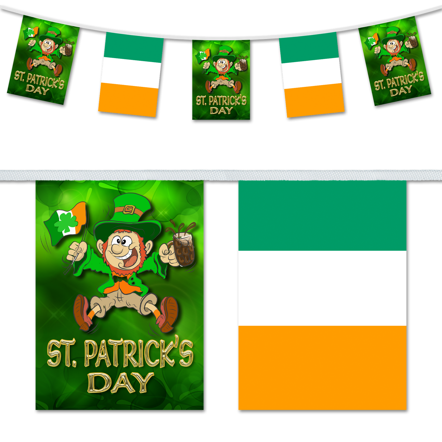 St Patricks Day - Happy Leprechaun & Flag A5 Bunting
