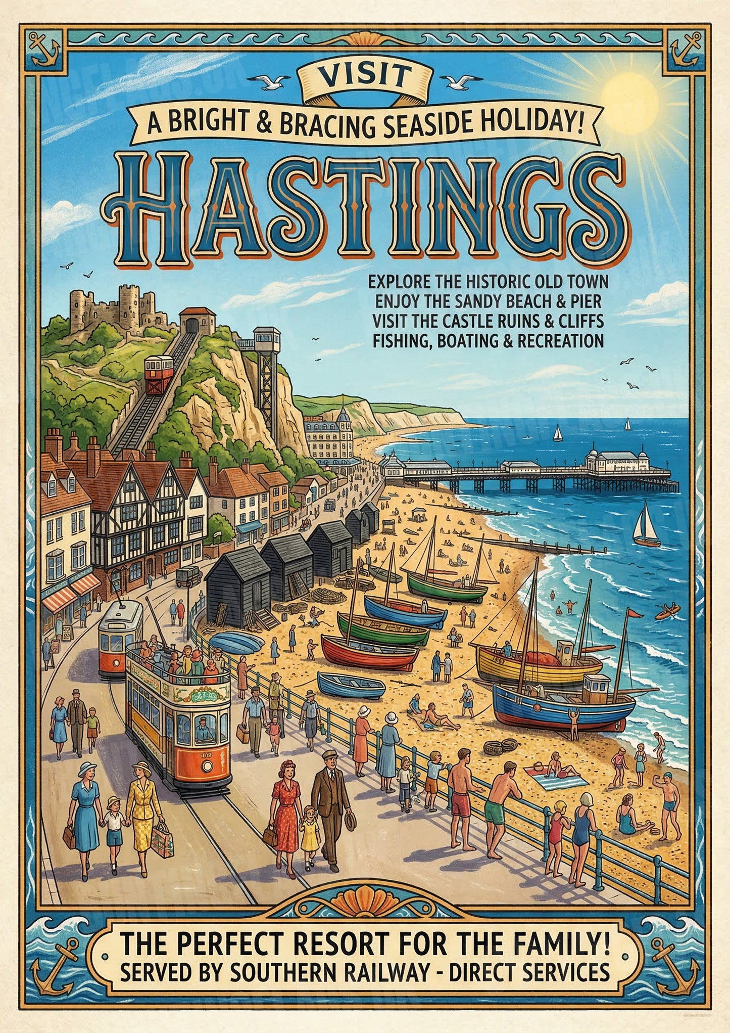 Hastings – A Bright & Bracing Seaside Holiday! – Vintage Travel Poster