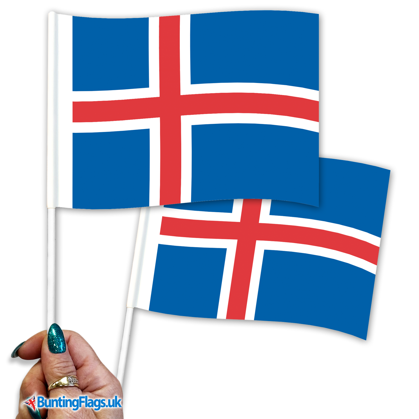 Iceland hand waving flags
