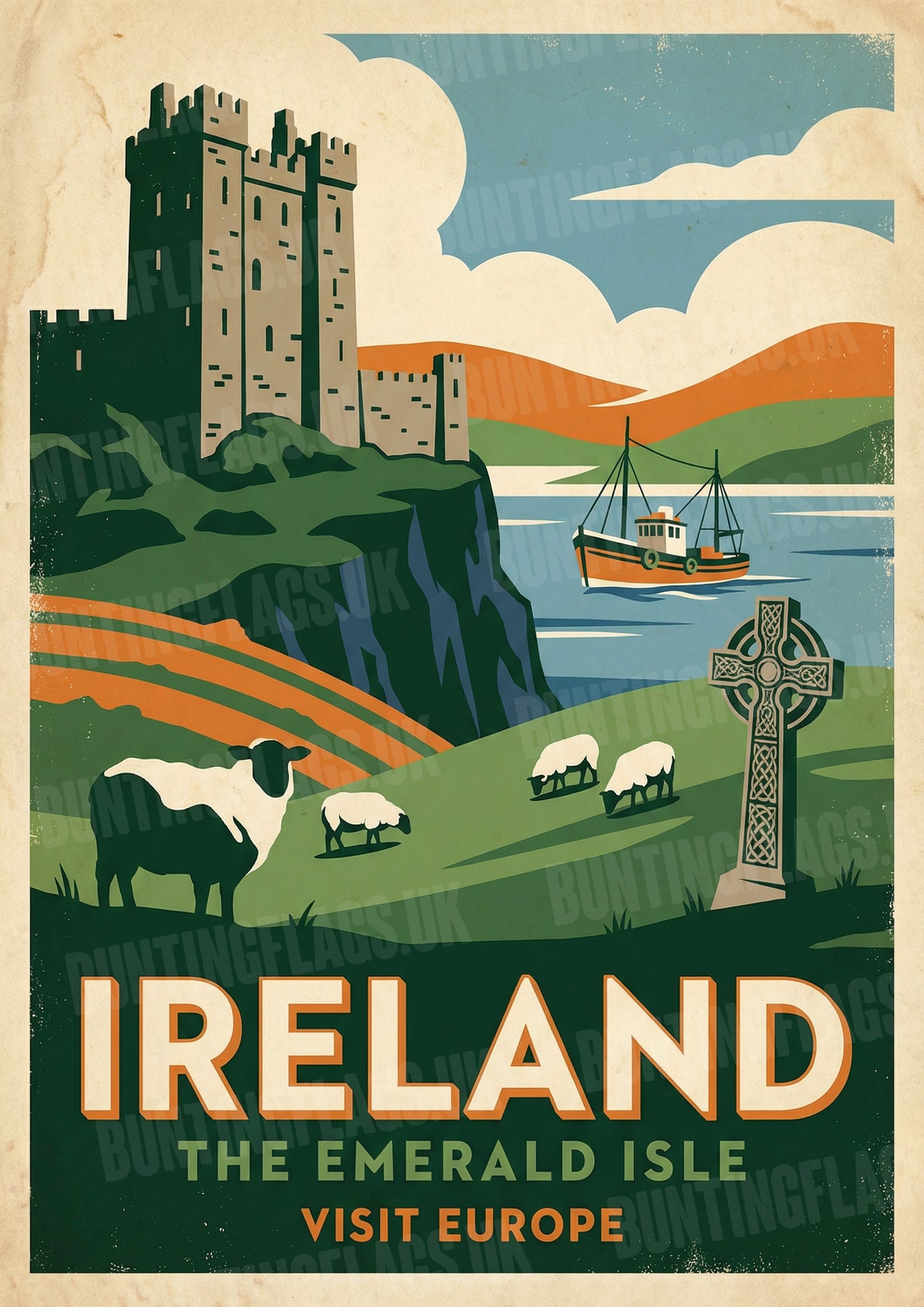 Ireland: The Emerald Isle – Vintage Travel Poster