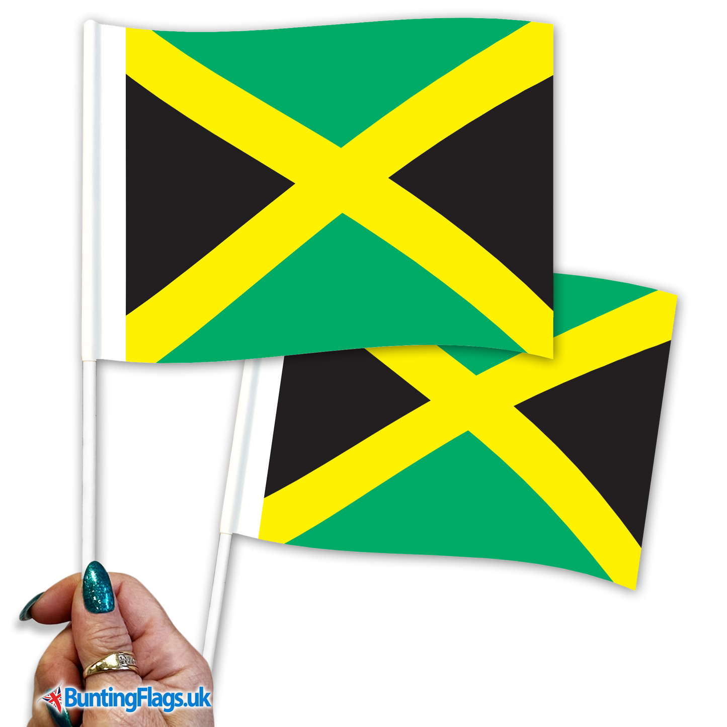 Jamaica hand waving flags