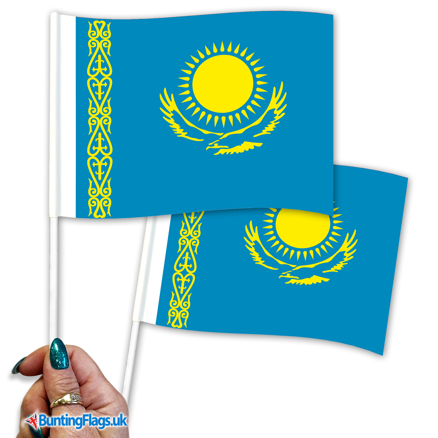 Kazakhstan hand waving flags