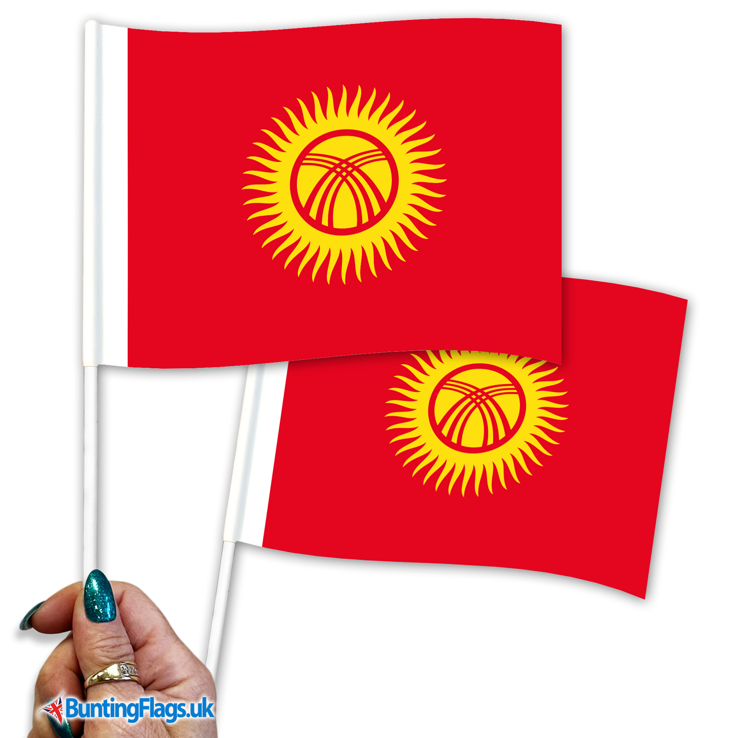 Kyrgyzstan hand waving flags