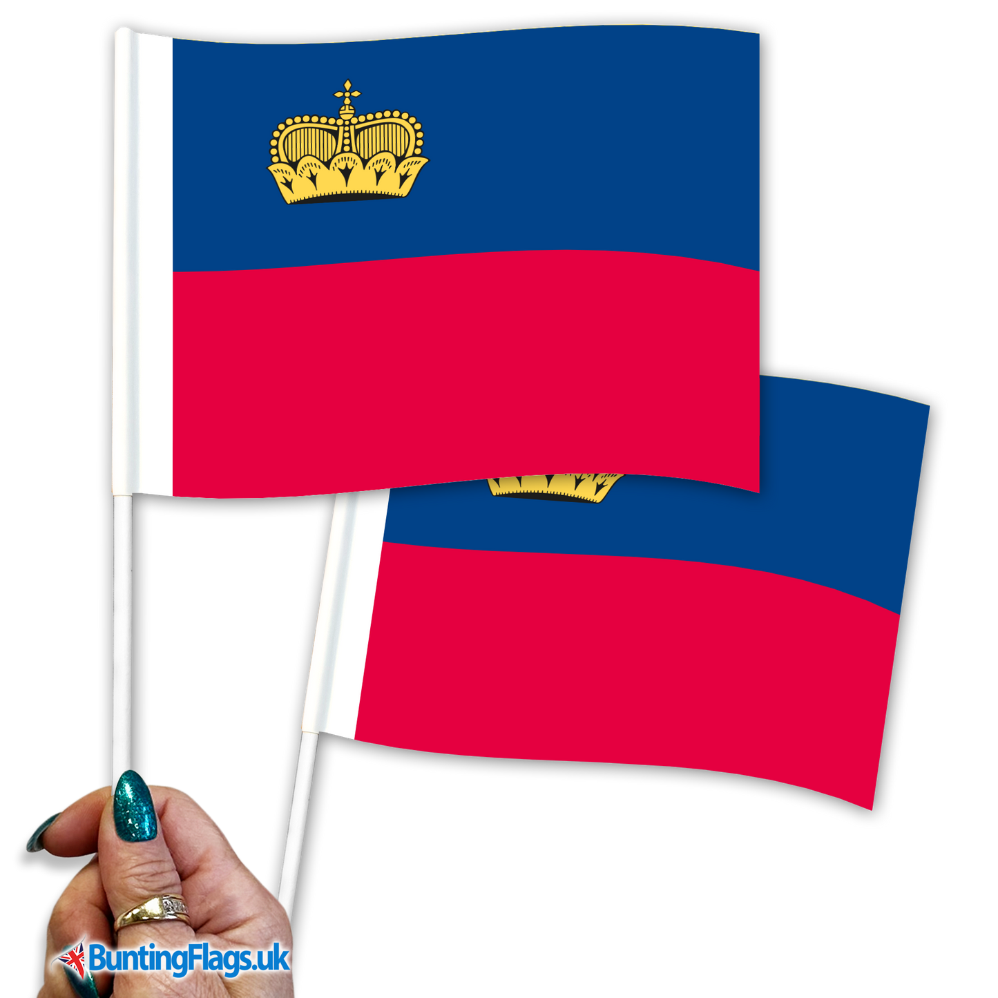Liechtenstein hand waving flags