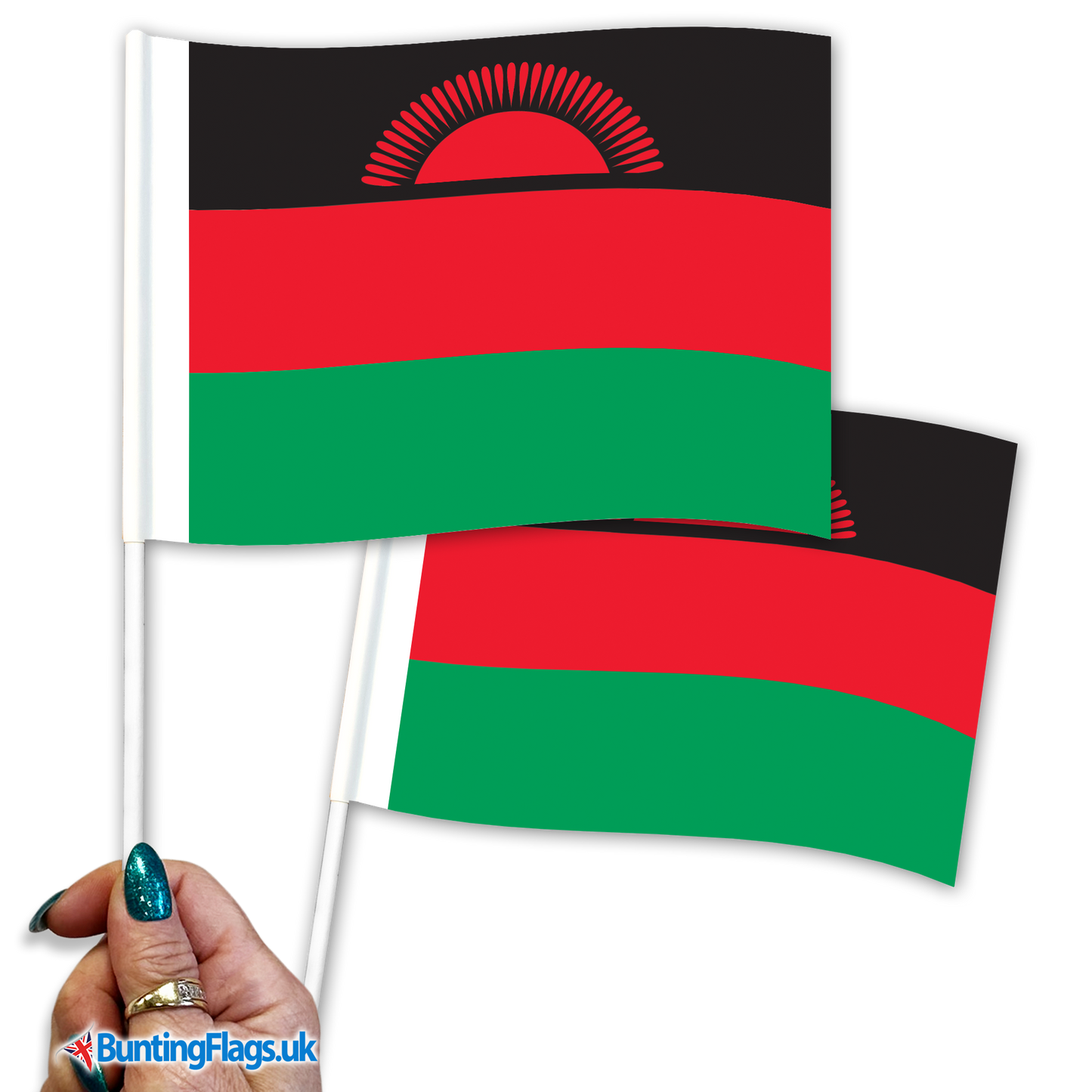 Malawi hand waving flags