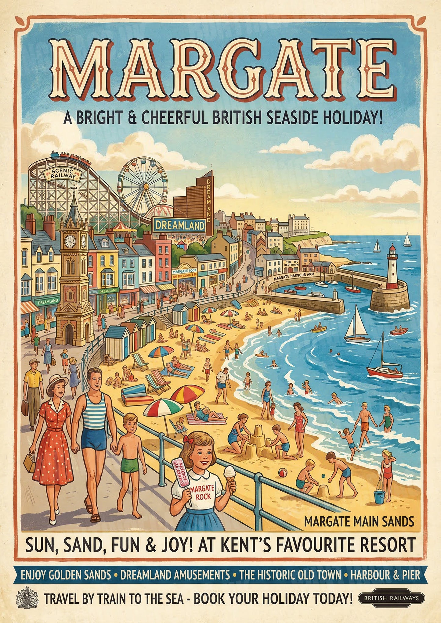 Margate – A Bright & Cheerful British Seaside Holiday! – Vintage Travel Poster
