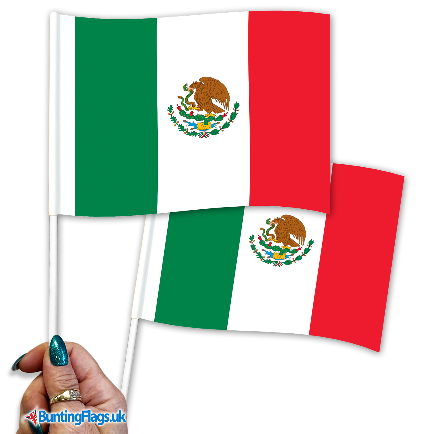 Mexico hand waving flags