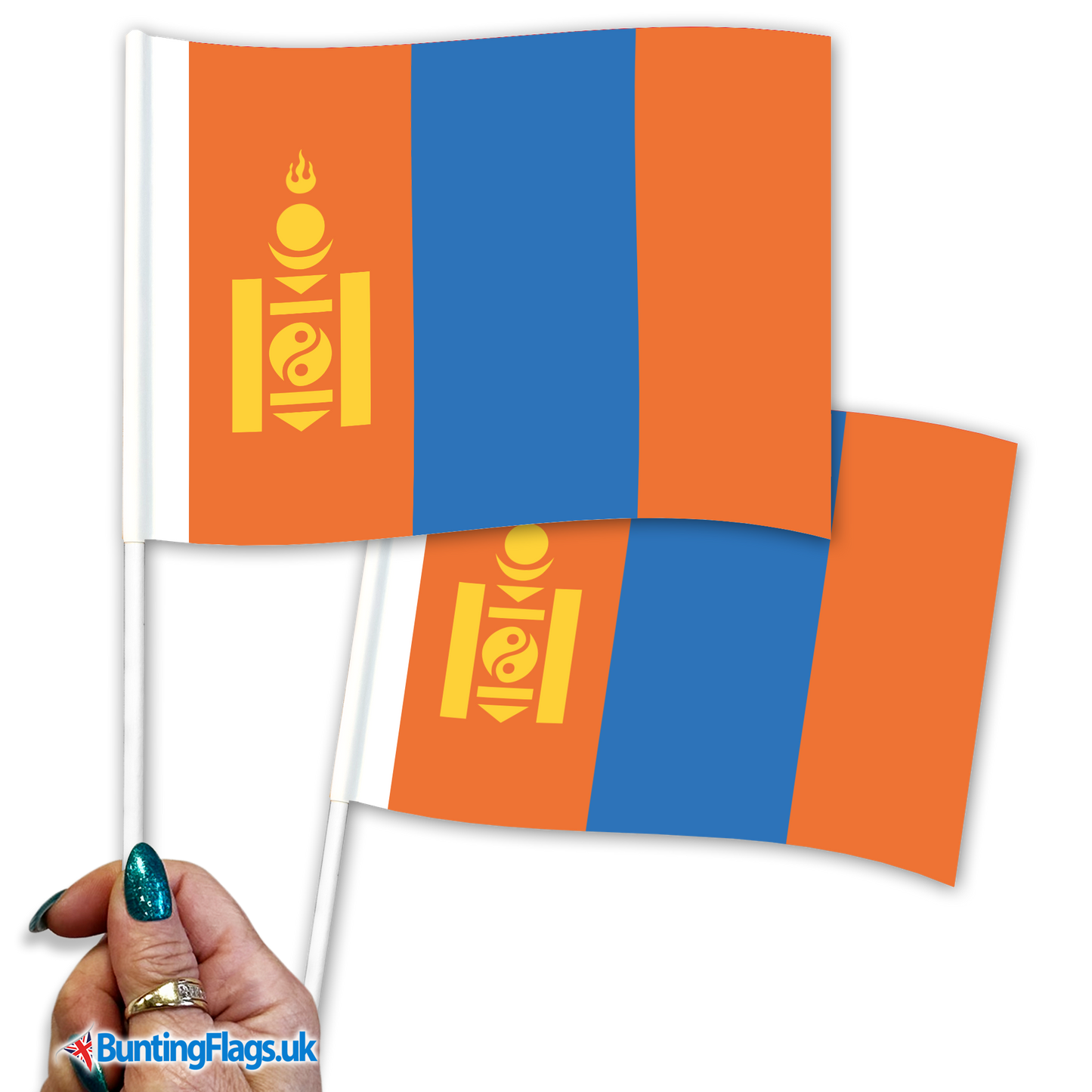 Mongolia hand waving flags