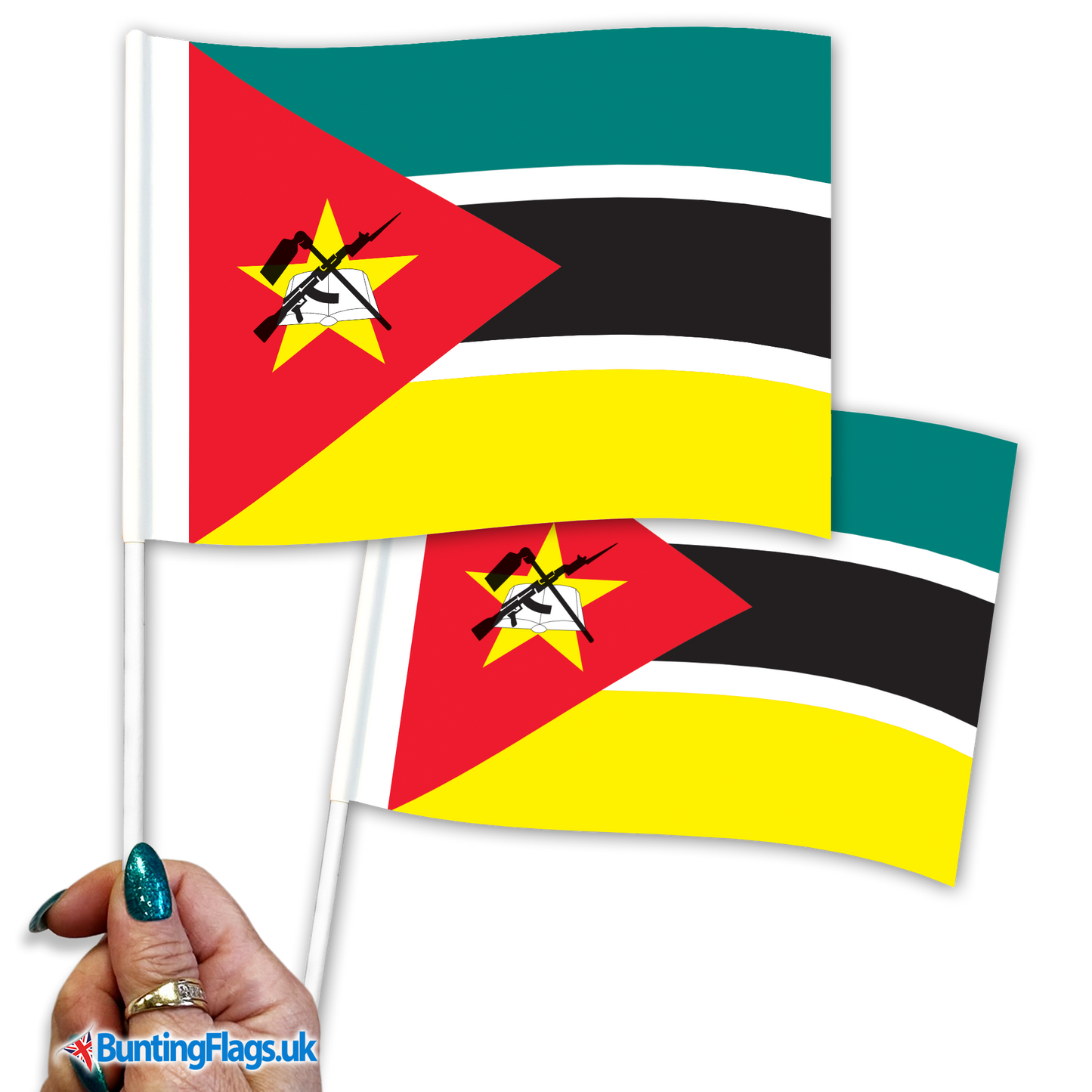 Mozambique hand waving flags
