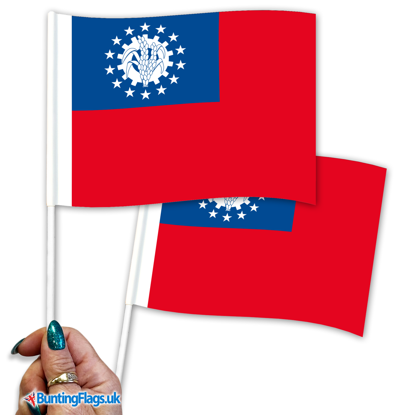 Myanmar (formerly Burma) hand waving flags
