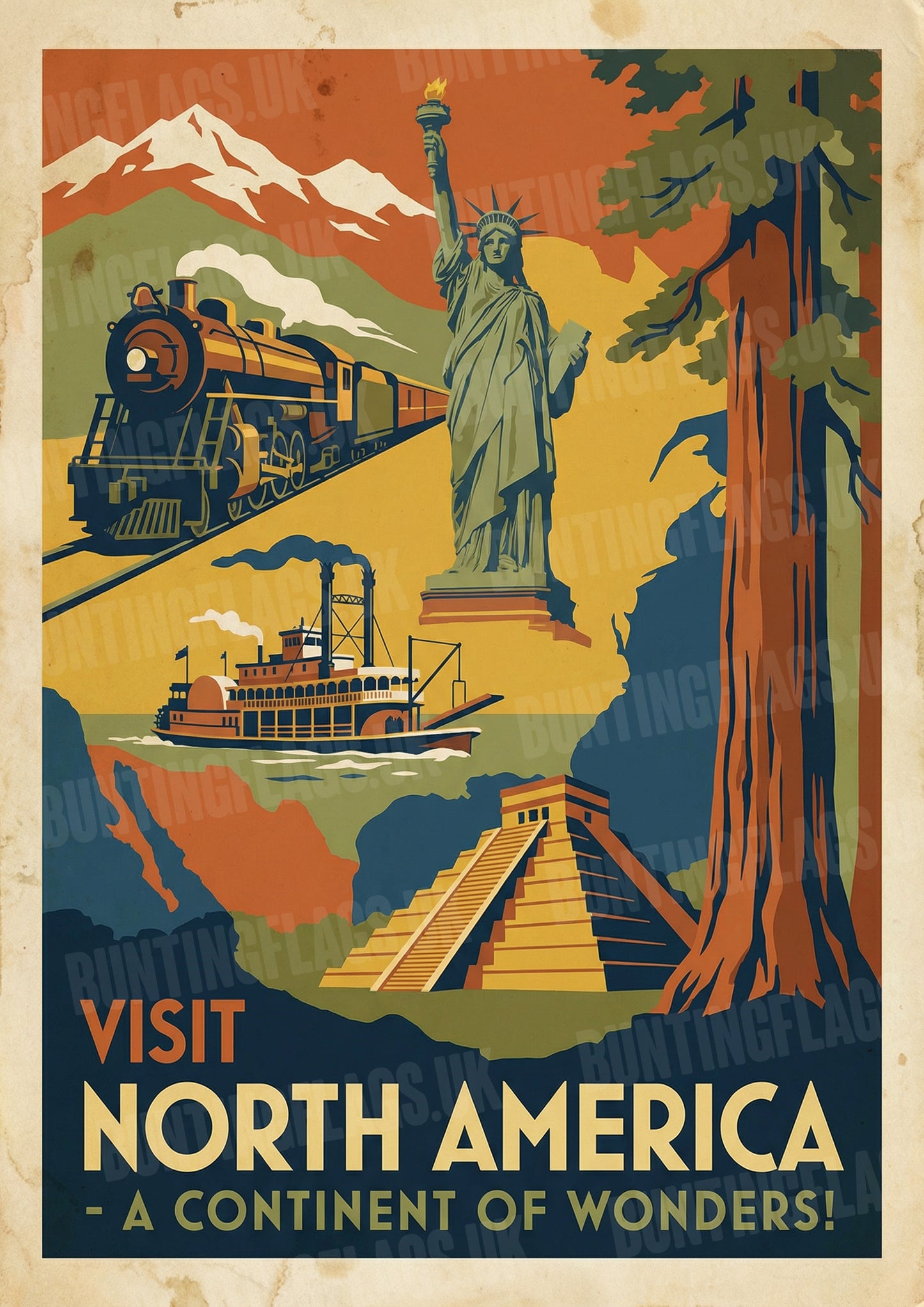 Visit North America: A Continent of Wonders – Vintage Travel Poster