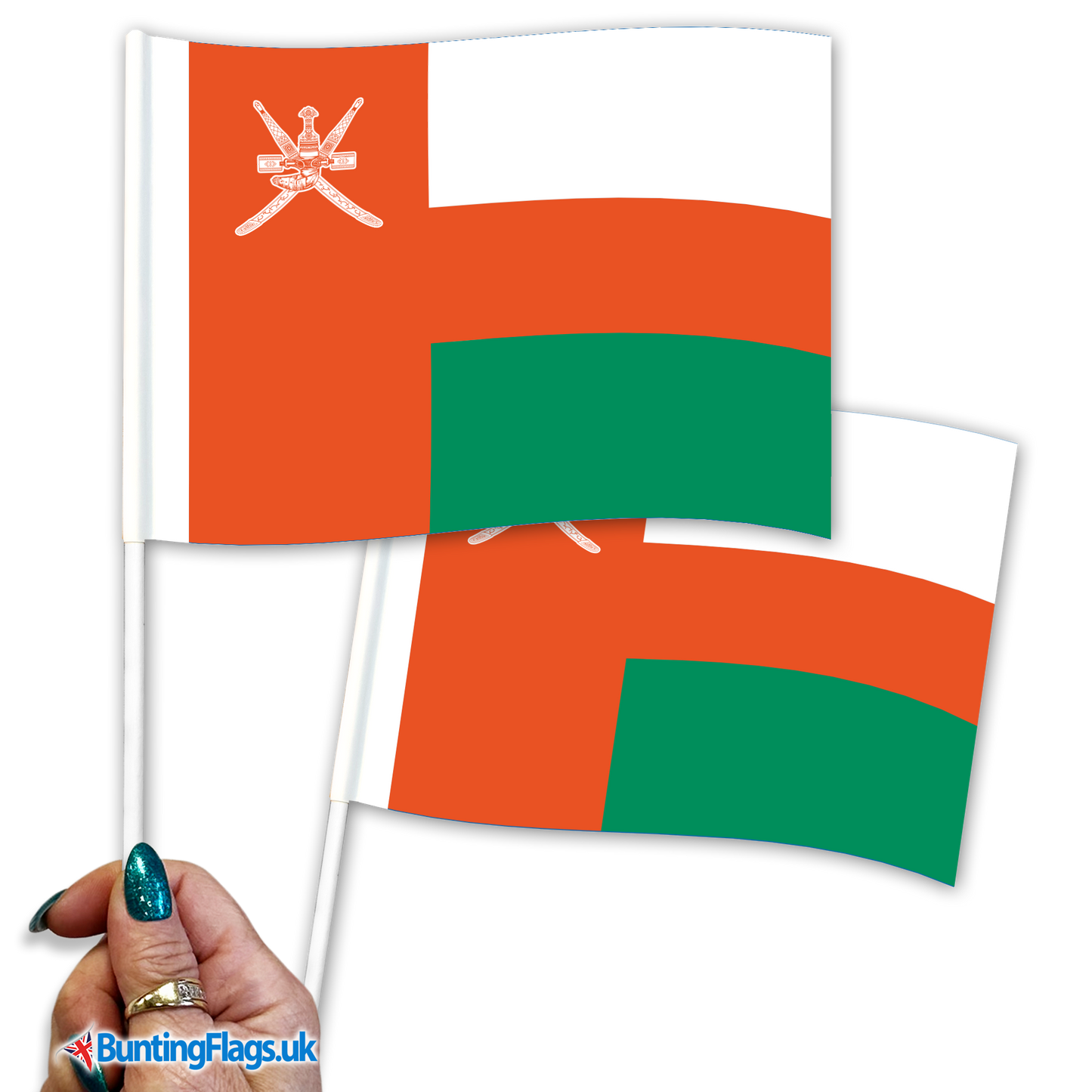 Oman hand waving flags