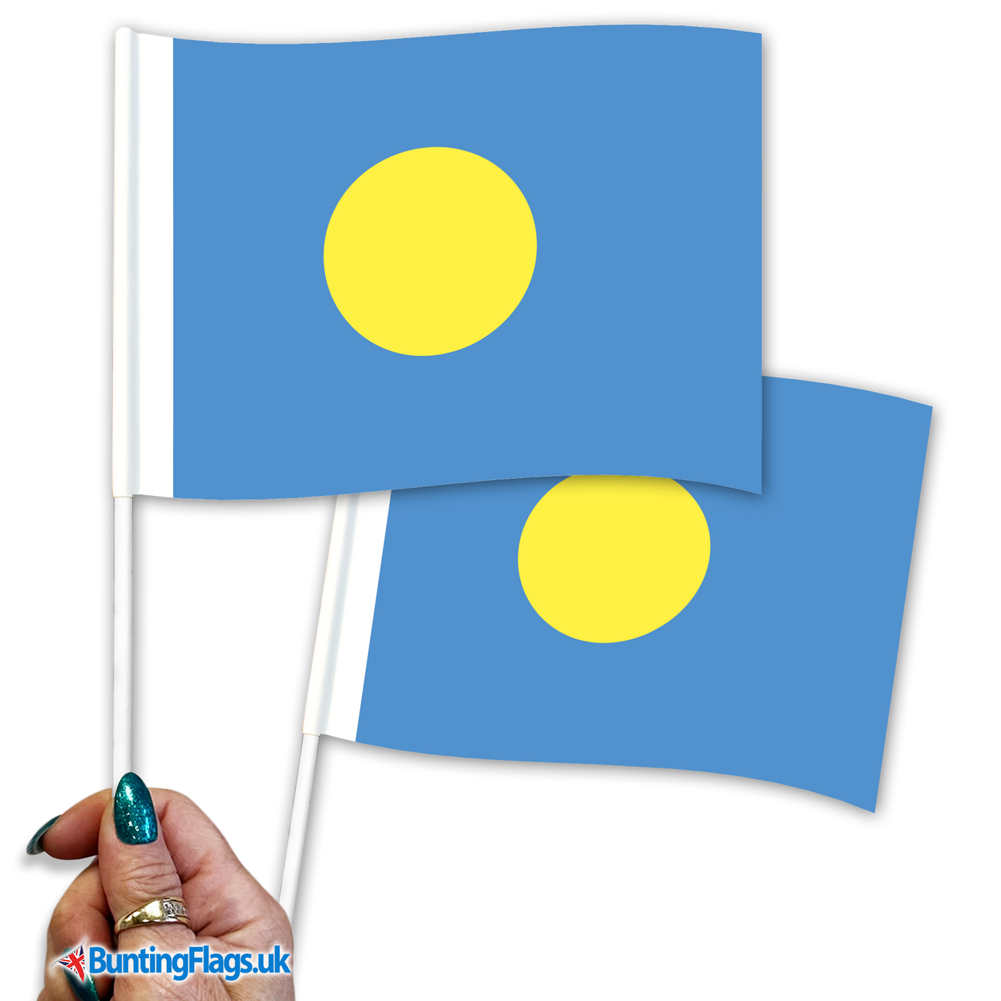 Palau hand waving flags