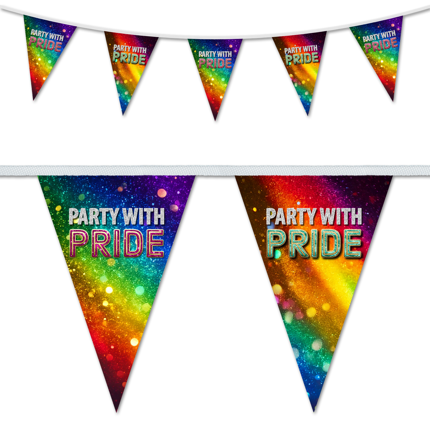 Party with pride bunting LGBT+ featuring wonderful glitter style rainbow colours