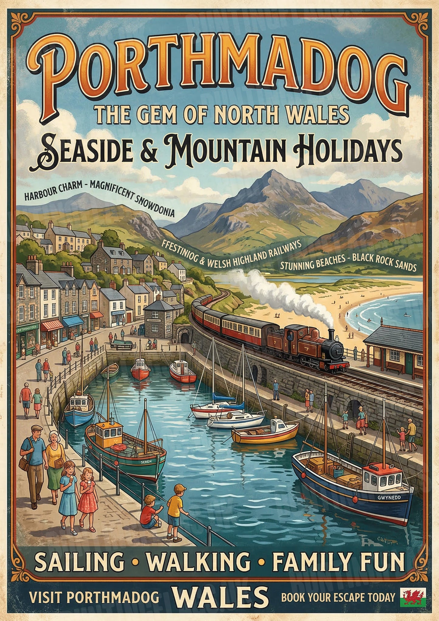 Porthmadog – The Gem of North Wales – Vintage Travel Poster
