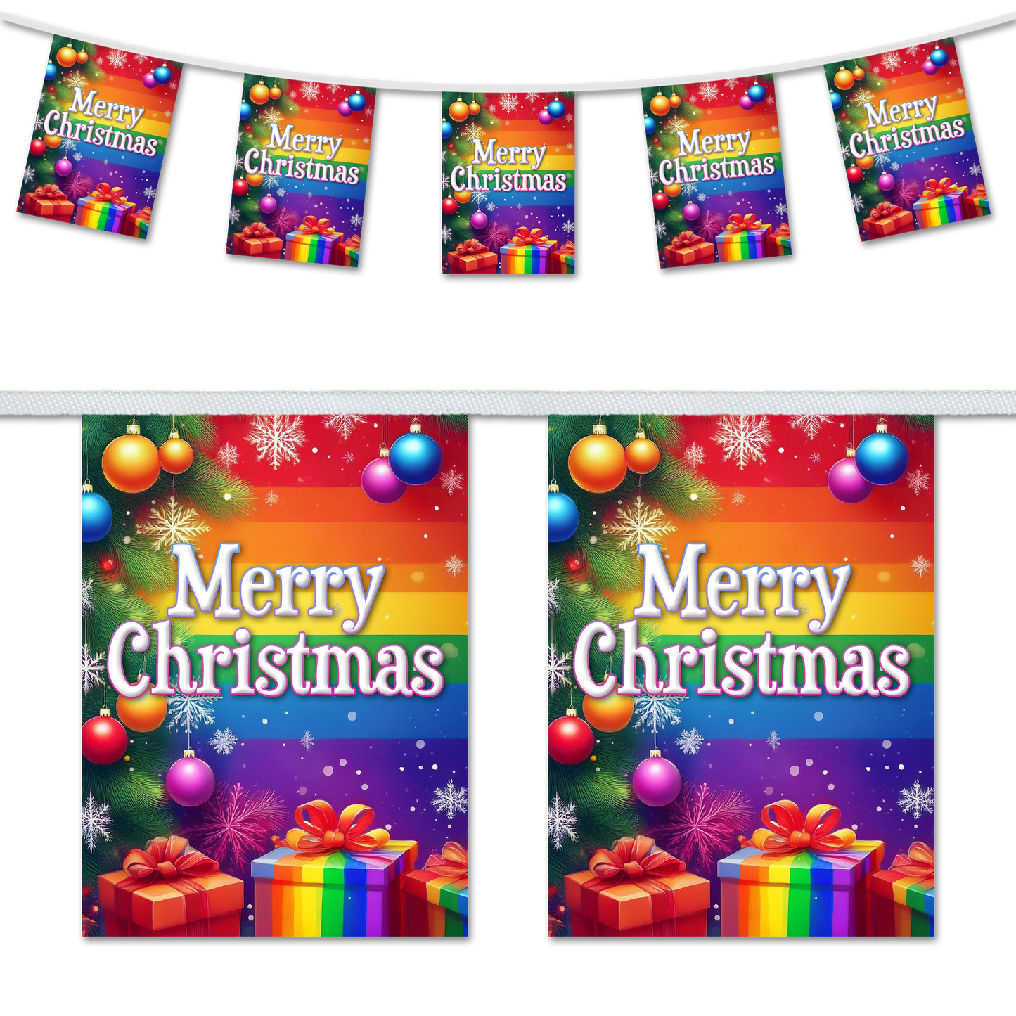 Pride Christmas A5 Bunting - Rainbow Design 1