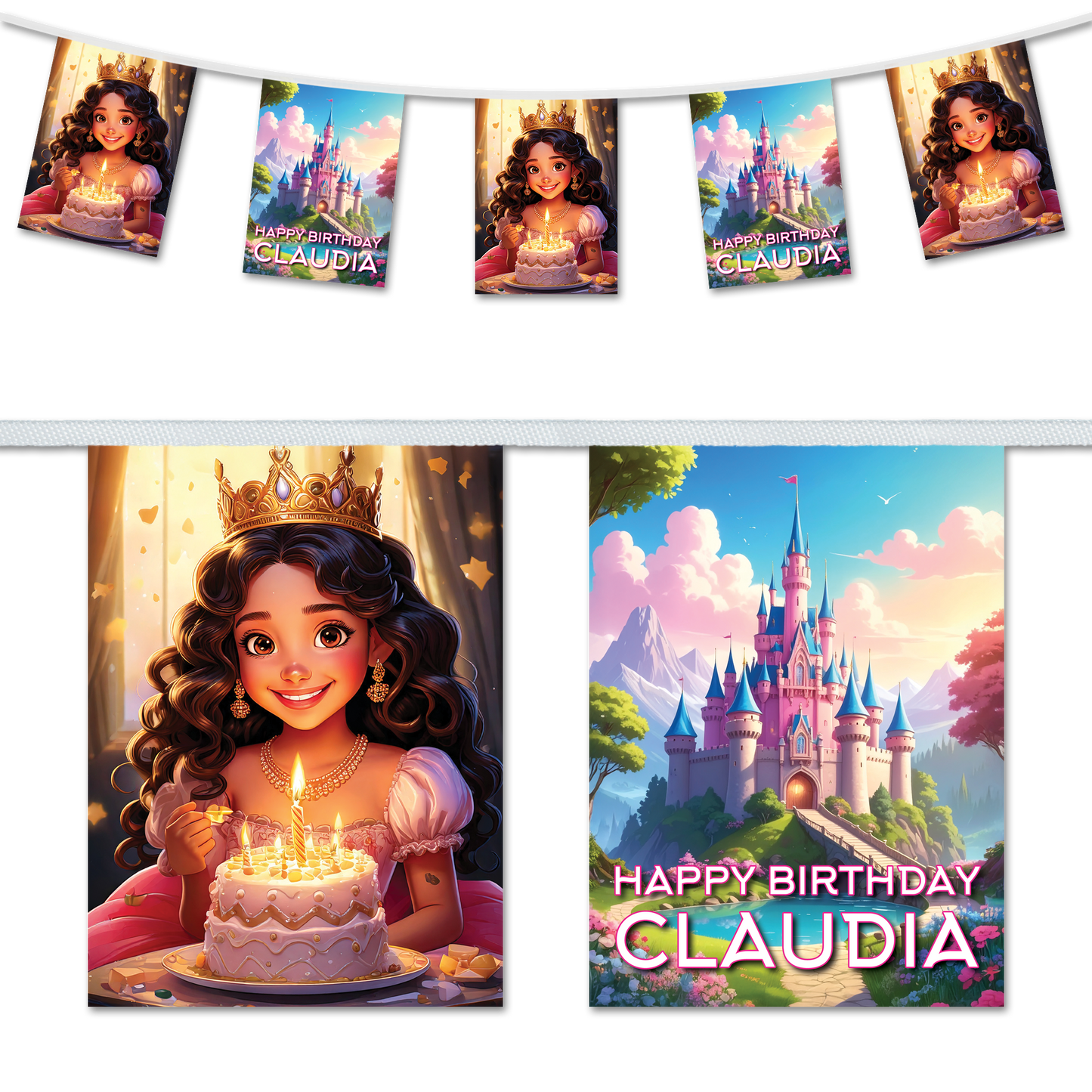 Princess themed personalised birthday bunting