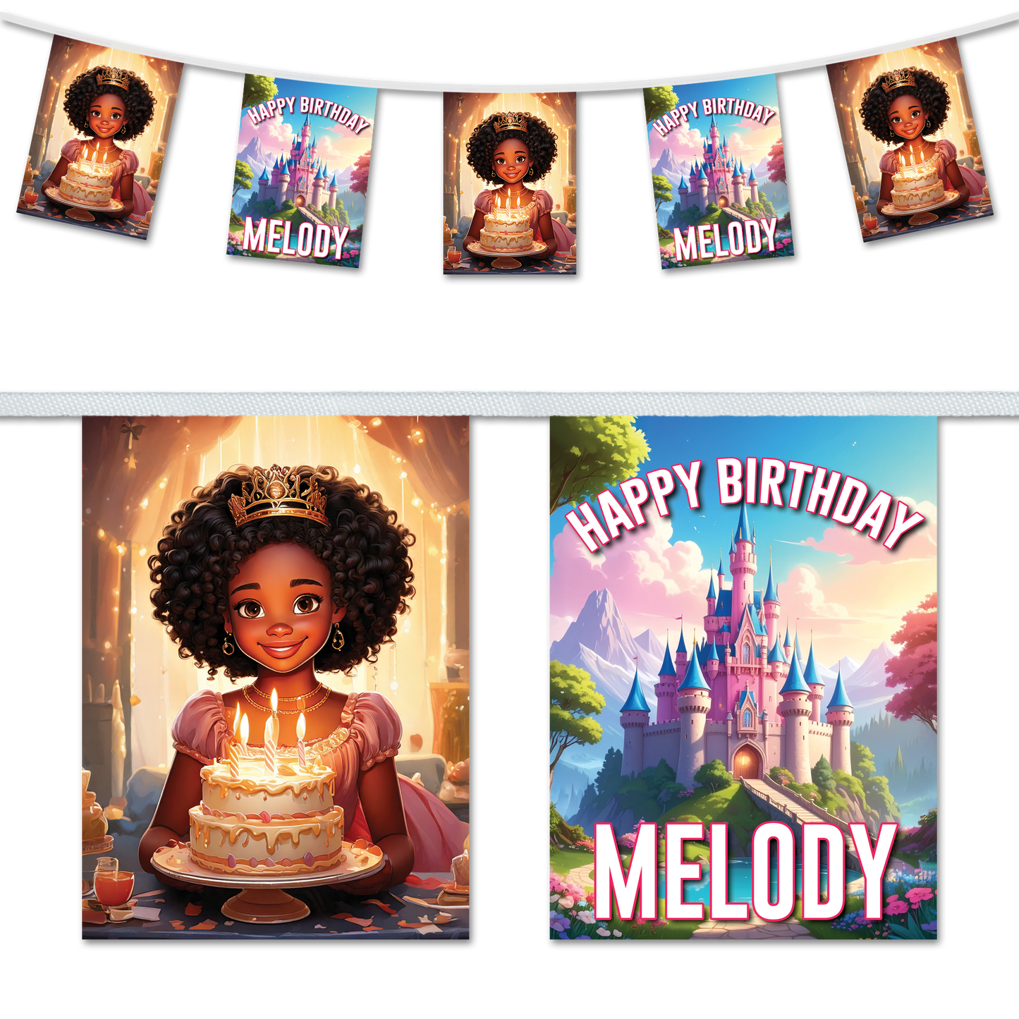 Princess themed personalised birthday bunting