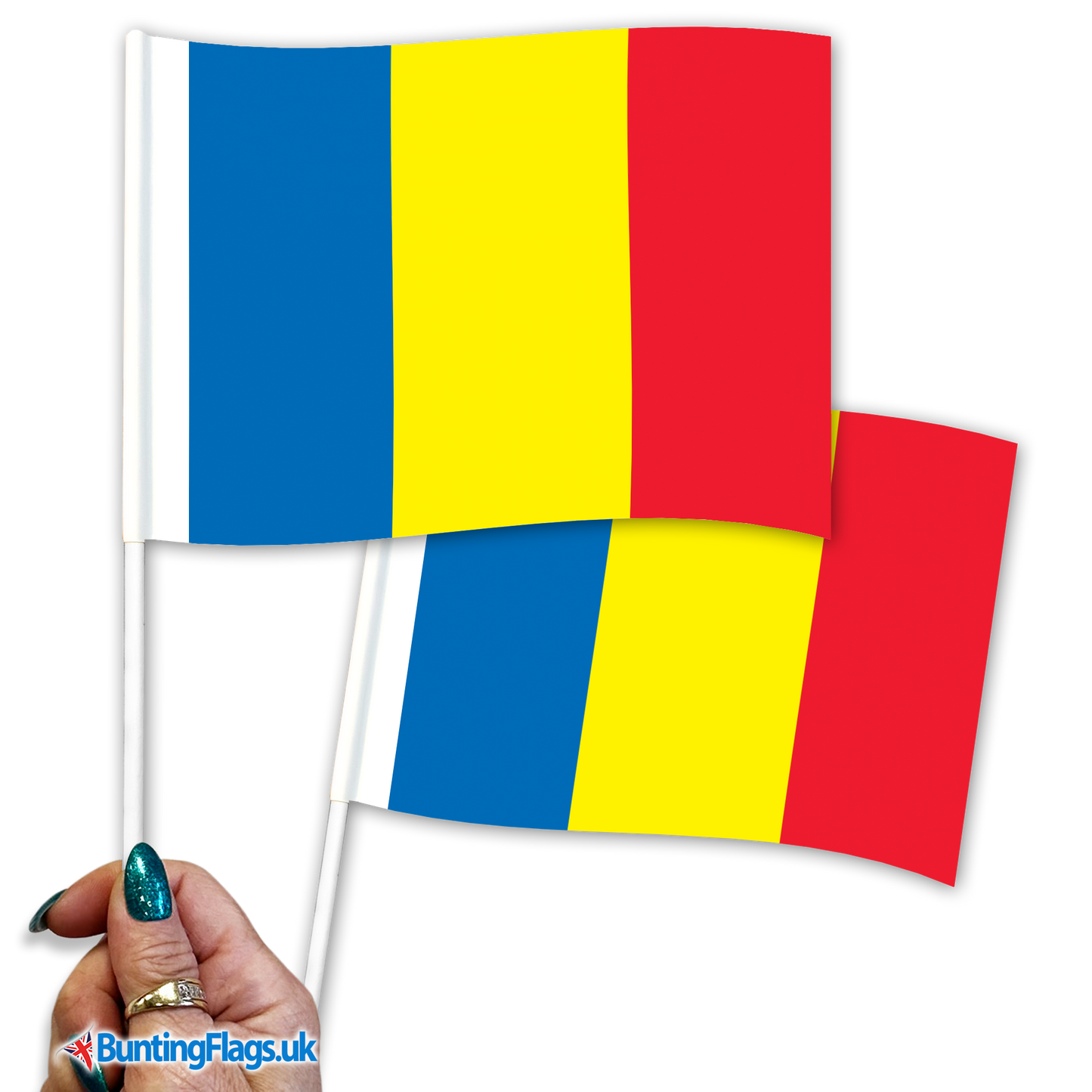 Romania hand waving flags
